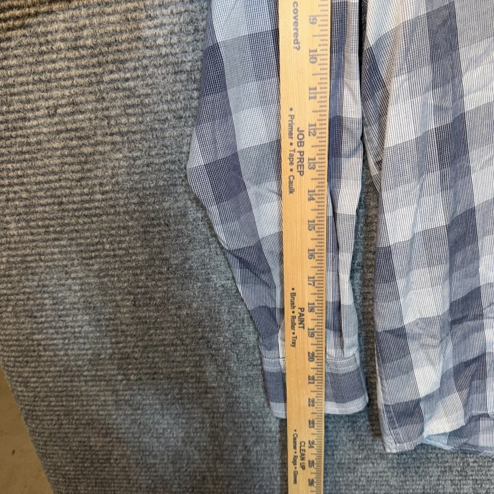 Haggar No Iron Mens Large Blue Plaid Wrinkle Resistant Button Down Long Sleeve
